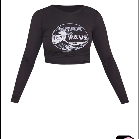 Black New Wave Long Sleeve Crop Top - BLACK - Picture 5 of 8